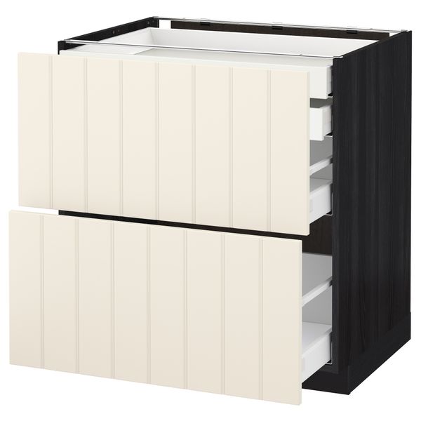 Напольный шкаф 2 фронтальные панели, 2 нижних, 1 средний, 1 высокий ящик МЕТОД / МАКСИМЕРА, черный, Хитарп белый с оттенком - схема-чертеж с размерами