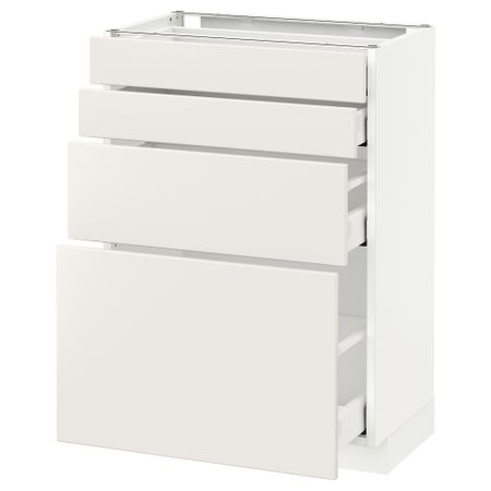 Напольный шкаф 4 фронтальных панели, 4 ящика МЕТОД / МАКСИМЕРА, белый, Веддинге белый