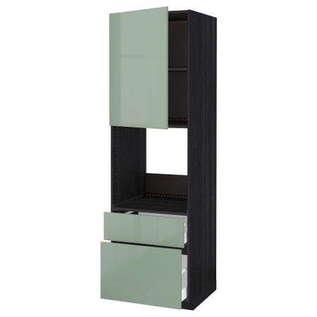 Высокий шкаф для/дхвк+двр/2фрнт/1срд/1 встроенный ящик МЕТОД / МАКСИМЕРА, черный, Калларп светло-зеленый