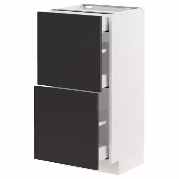 METOD / MAXIMERA Напольный шкаф/2 фасада/3 ящика - белый/Nickebo матовый антрацит 40x37 см - фото 1