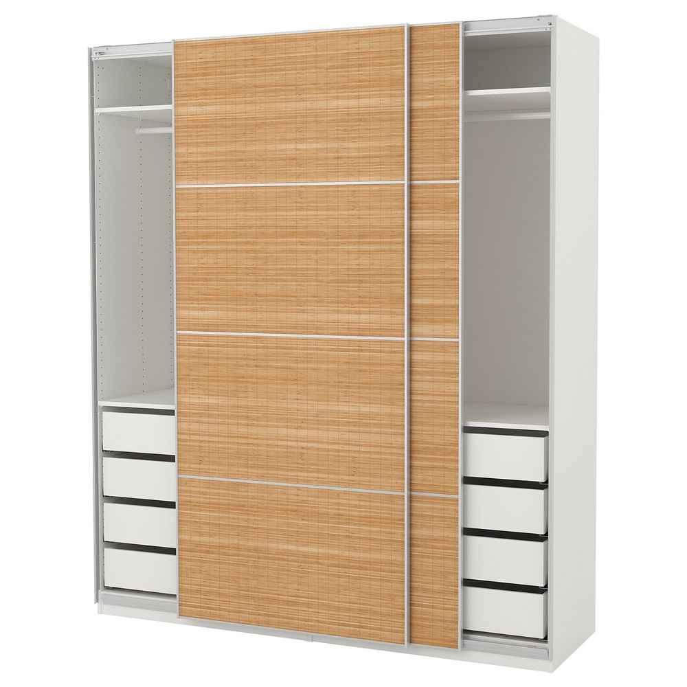 Гардероб, белый, Фьельхамар темный бамбук, 200x66x236 см IKEA ПАКС 492.439.31 - фото 1