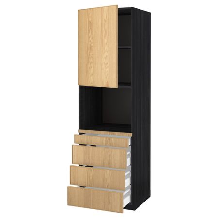 Высокий шкаф для комбинированния СВЧ, 4 ящика МЕТОД / МАКСИМЕРА, черный, Экестад дуб