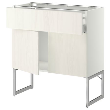 Напольный шкаф, полки, ящик, 2 двери МЕТОД / МАКСИМЕРА, белый, Росдаль белый