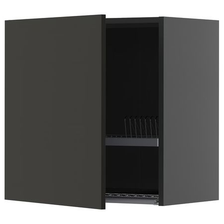 METOD Навесной шкаф с сушилкой - черно-серый/Nickebo матовый антрацит 60x60 см