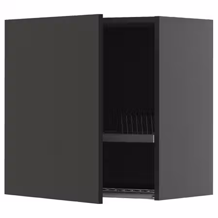 METOD Навесной шкаф с сушилкой - черно-серый/Nickebo матовый антрацит 60x60 см