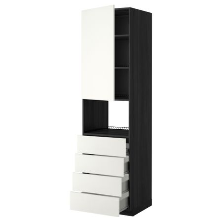Высокий шкаф для духовки, дверца, 4 ящика МЕТОД / ФОРВАРА, черный, Хэггеби белый