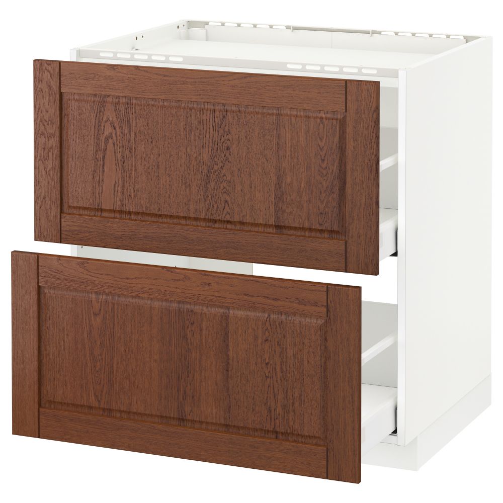 Напольный шкаф, 2 фронтальных панели, 3 ящика МЕТОД / МАКСИМЕРА, белый, Филипстад коричневый - схема-чертеж с размерами