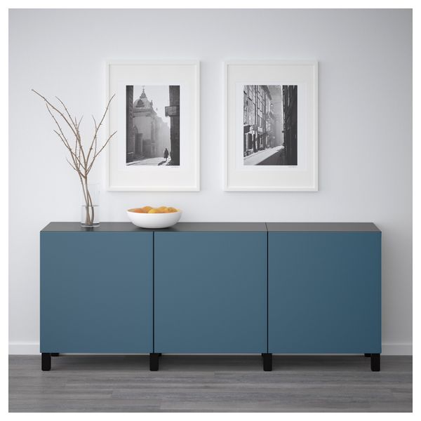 Комбинация для хранения с дверцами БЕСТО, черно-коричневый, Вальвикен темно-синий (180x40x74 см) - фото 2