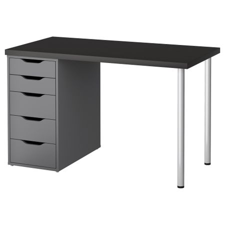 Стол ЛИННМОН / АЛЕКС, черно-коричневый, серый (120x60 см)