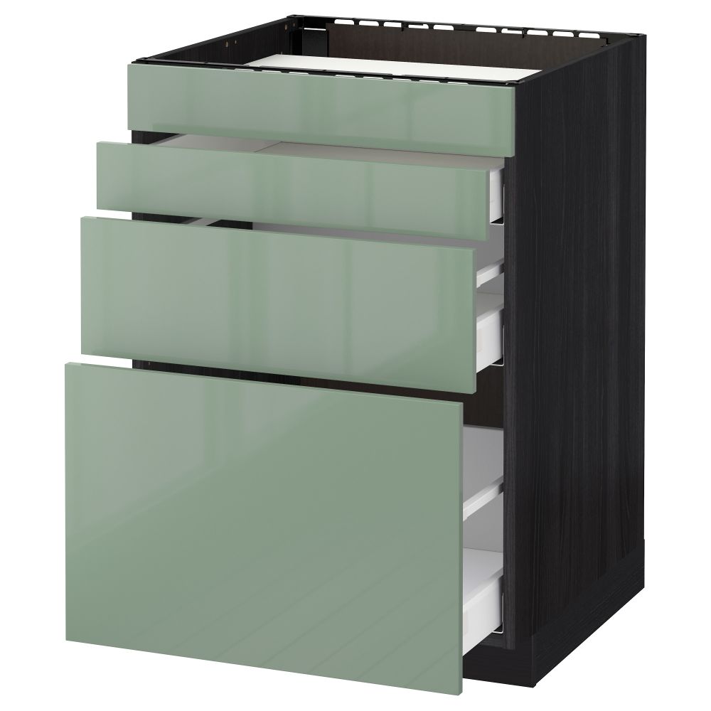 Напольный шкаф для духовки, 4фасада, 3 ящика МЕТОД / МАКСИМЕРА, черный, Калларп светло-зеленый - схема-чертеж с размерами