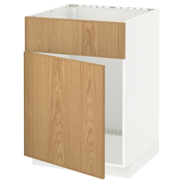 Напольный шкаф под мойку с дверцей, фронтальной пнл, белый/Экестад дуб 60x60 см IKEA METOD МЕТОД 992.258.64 - схема-чертеж с размерами