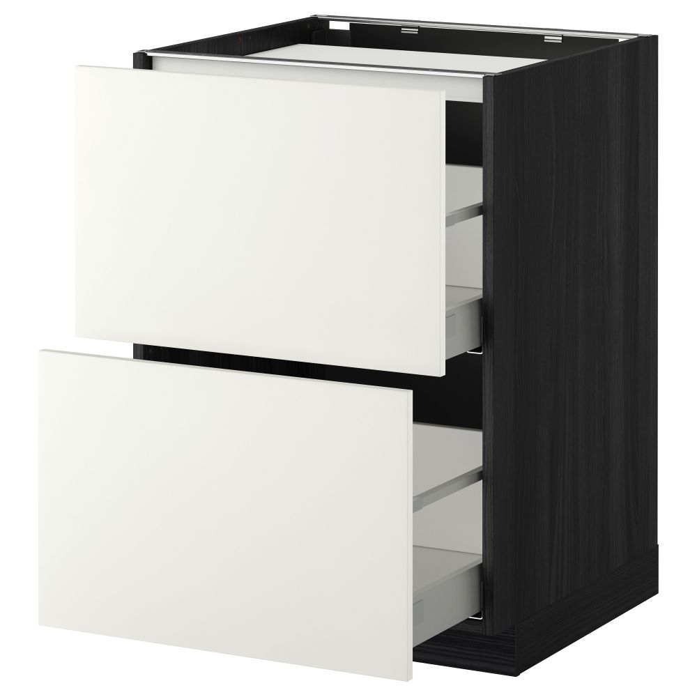Напольный шкаф, 2 фронтальных панели, 3 ящика МЕТОД / МАКСИМЕРА, черный, Хэггеби белый - фото 1