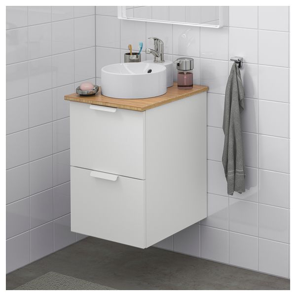 Шкаф со столешницей 29 раковина ГОДМОРГОН/ТОЛКЕН / ГУТВИКЕН, белый, бамбук (42x49x70 см) - фото 2