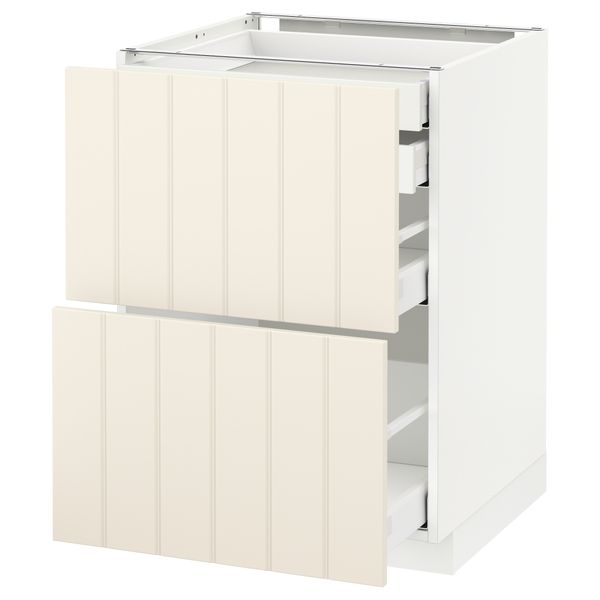 Напольный шкаф 2 фронтальные панели, 2 нижних, 1 средний, 1 высокий ящик МЕТОД / МАКСИМЕРА, белый, Хитарп белый с оттенком - схема-чертеж с размерами