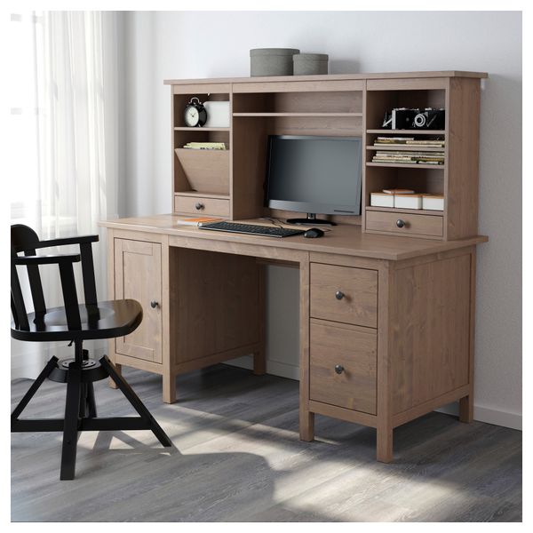 Стол с дополнительным модулем ХЕМНЭС, серо-коричневый (155x137 см) - фото 2