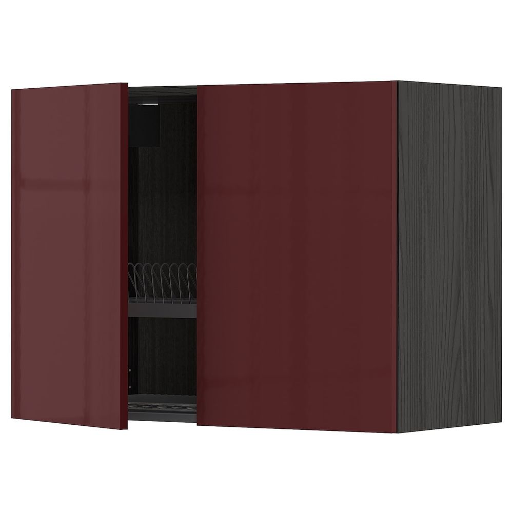 Навесной шкаф с посудной сушилкой, 2 дверец, черный Калларп/глянцевый темный красно-коричневый 80x60 см IKEA МЕТОД 493.278.60 - схема-чертеж с размерами