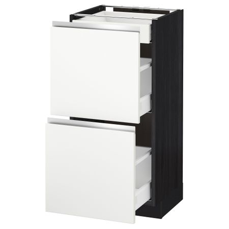 Напольный шкаф, 2 фасада, 3 ящика МЕТОД / МАКСИМЕРА, черный, Нодста белый