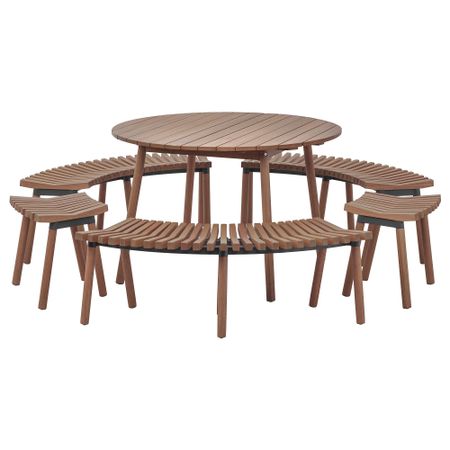 Стол, 3 скамьи и 2 табурета ОВЕРАЛЛЬТ, для сада светло-коричневый