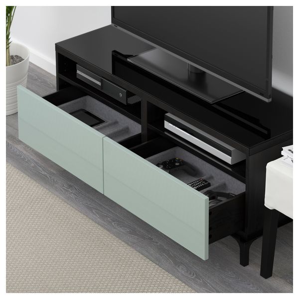 Тумба для ТВ с ящиками БЕСТО, черно-коричневый, Сельсвикен глянцевый/серо-зеленый светлый (120x40x48 см) - фото 3