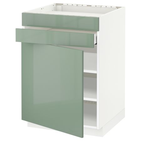 Напольный шкаф для варочной панели, доводчик, 2 фасада, 1 ящик МЕТОД / МАКСИМЕРА, белый, Калларп светло-зеленый (60x60 см)