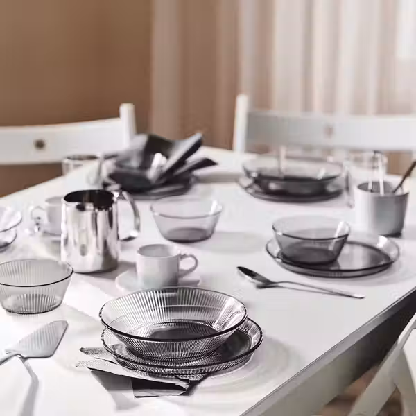 HAVSGÄDDA ХАВСГЭДДА Тарелка десертная - орнамент «полоска»/серый 21 см - фото 5