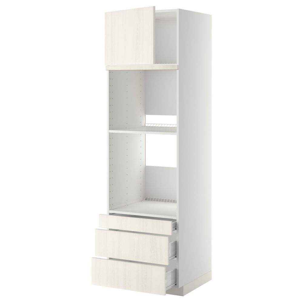 Высокий шкаф для духовки комбинированный, духовка + дверца, 3 ящика МЕТОД / ФОРВАРА, белый, Росдаль белый - схема-чертеж с размерами