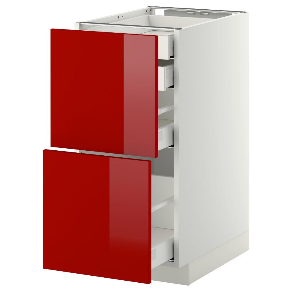 Напольный шкаф 2 фронтальные панели, 2 нижних, 1 средний, 1 высокий ящик МЕТОД / МАКСИМЕРА, белый, Рингульт красный - схема-чертеж с размерами