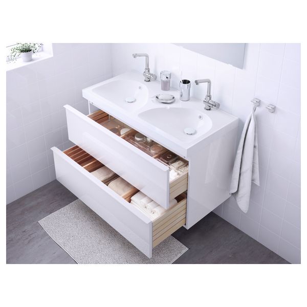 Шкаф для раковины с 2 ящиками ГОДМОРГОН / ЭДЕБОВИКЕН, глянцевый белый (100x49x64 см) - схема-чертеж с размерами