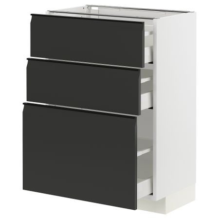 Напольный шкаф с 3 ящиками, белый, Upplöv матовый антрацит, 60x37 см IKEA METOD МЕТОД, MAXIMERA МАКСИМЕРА 494.933.12