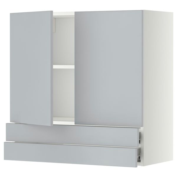 Навесной шкаф, 2 дверцы, 2 ящика МЕТОД / ФОРВАРА, белый, Веддинге серый - фото 1