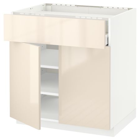 Напольный шкаф для варочной панели, ящик, полка, 2 дверцы МЕТОД / МАКСИМЕРА, белый, Рингульт кремовый (80x60 см)
