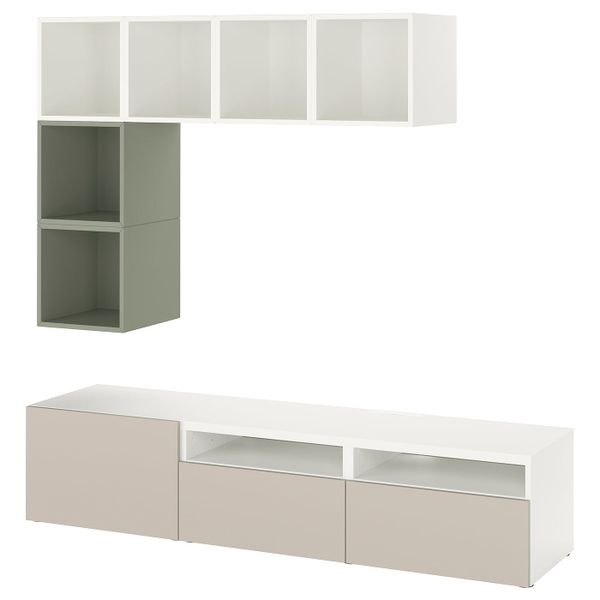 Комбинация для ТВ, белый, светло-зеленый/светлый серо-бежевый 180x40x170 см IKEA BESTÅ БЕСТО / EKET ЭКЕТ 794.407.32 - фото 1
