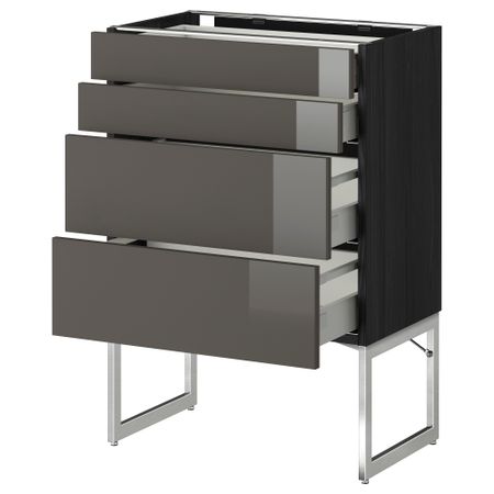 Напольный шкаф 4 фронтальных панели, 2 низких, 2 средних ящика МЕТОД / МАКСИМЕРА, черный, Рингульт серый