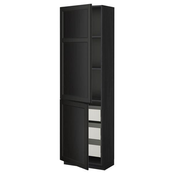 Высокий шкаф + полки, 3 ящика, 2 дверцы МЕТОД / МАКСИМЕРА, черный, Лаксарби черно-коричневый - фото 1