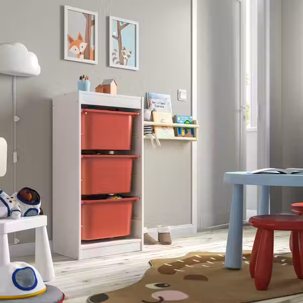 TROFAST Комбинация д/хранения+контейнеры - белый/красный 46x30x94 см - фото 2