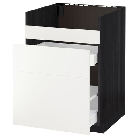 Напольный шкаф под мойку ДУМШЁ, 3 фасада, 2 ящика МЕТОД / МАКСИМЕРА, черный, Хэггеби белый