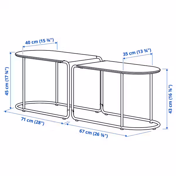 GRYTSHOLM Комплект столов, 2 шт - для сада/черно-синий - схема-чертеж с размерами
