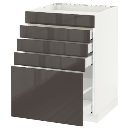 Напольный шкаф для варочной панели, 5 фасадов, 4 ящиков МЕТОД / МАКСИМЕРА, белый, Рингульт серый