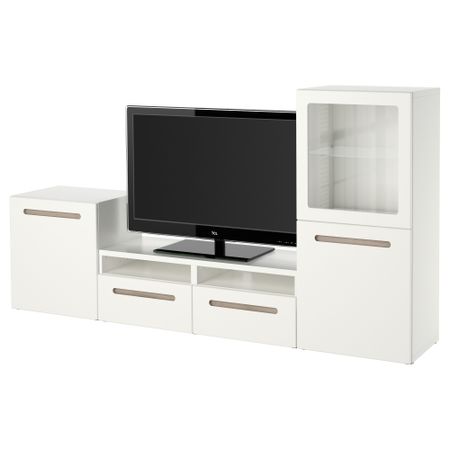 Шкаф для ТВ, комбинированный, стекляные дверцы БЕСТО, Марвикен белый прозрачное стекло (240x40x128 см)
