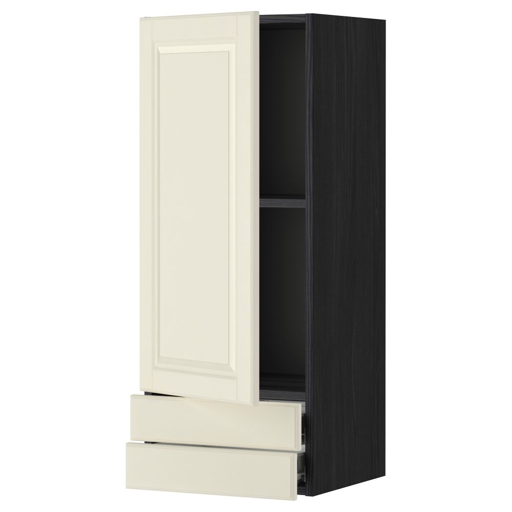 Навесной шкаф с дверцей, 2 ящика МЕТОД / ФОРВАРА, черный, Будбин белый с оттенком - фото 1