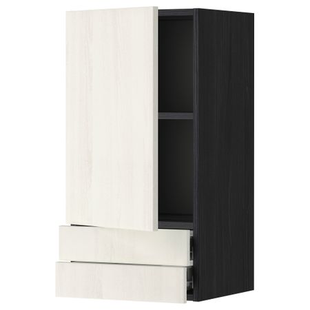 Навесной шкаф с дверцей, 2 ящика МЕТОД / ФОРВАРА, черный, Росдаль белый