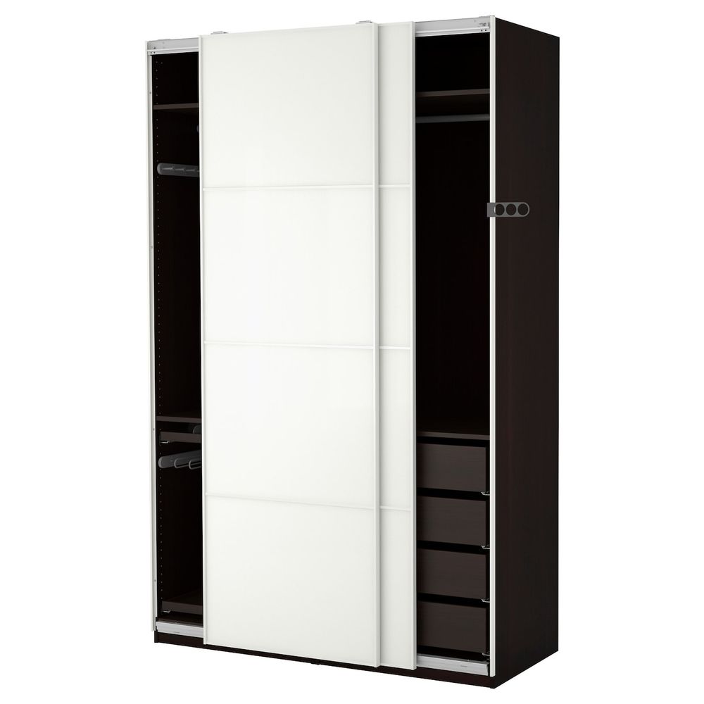 Гардероб, черно-коричневый, Фэрвик белое стекло, 150x66x236 см IKEA ПАКС 990.299.76 - фото 1