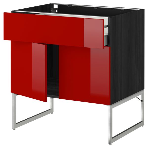 Напольный шкаф, полки, ящик, 2 двери МЕТОД / МАКСИМЕРА, черный, Рингульт красный - схема-чертеж с размерами