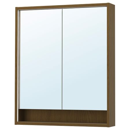 Зеркальный шкаф с подсветкой, коричневый под дуб, 80x15x95 см IKEA FAXÄLVEN 605.449.80