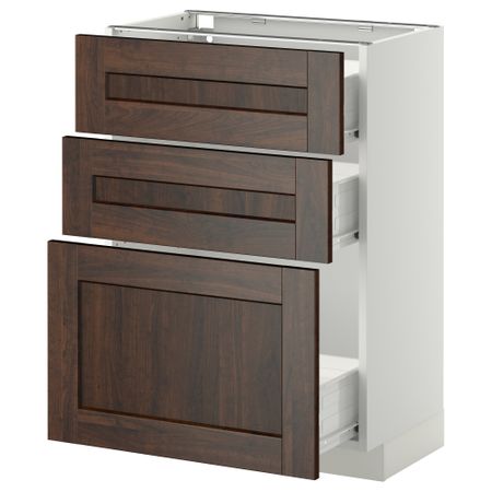 Напольный шкаф с 3 ящиками МЕТОД / ФОРВАРА, белый, Эдсерум коричневый