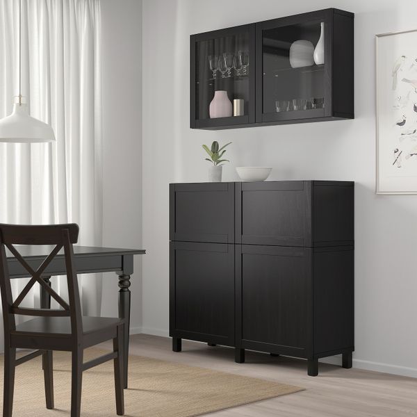 Комбинация для хранения с дверцами/ящ, черно-коричневый/ХАНВИКЕН/СТУББАРП черно-коричневый прозрачное стекло 120x42x213 см IKEA - фото 7