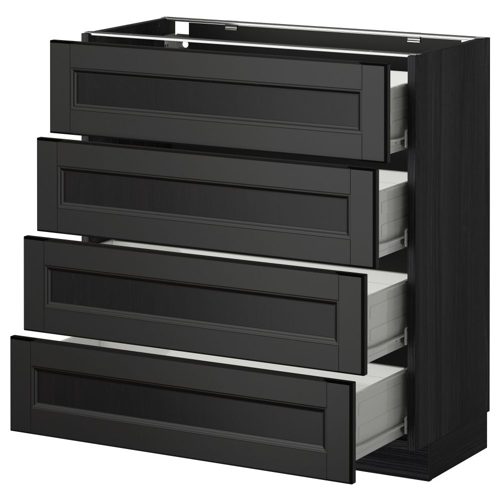 Напольный шкаф 4 фронтальных панели/4 ящика МЕТОД / ФОРВАРА, черный, Лаксарби черно-коричневый - схема-чертеж с размерами