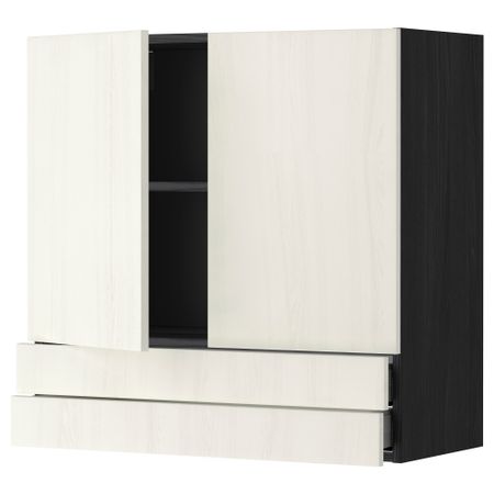 Навесной шкаф, 2 дверцы, 2 ящика МЕТОД / МАКСИМЕРА, черный, Росдаль белый