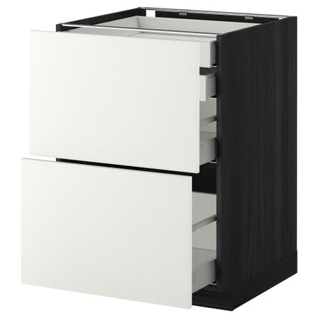 Напольный шкаф 2 фронтальные панели, 2 нижних, 1 средний, 1 высокий ящик МЕТОД / МАКСИМЕРА, черный, Хэггеби белый