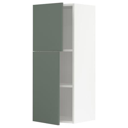 Навесной шкаф с полками, 2 дверцы, белый, Bodarp серо-зеленый, 40x100 см IKEA METOD МЕТОД 294.596.63